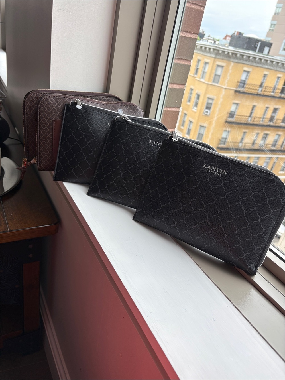 Lanvin Brown Logo-Pattern Leather Toiletry Pouch set